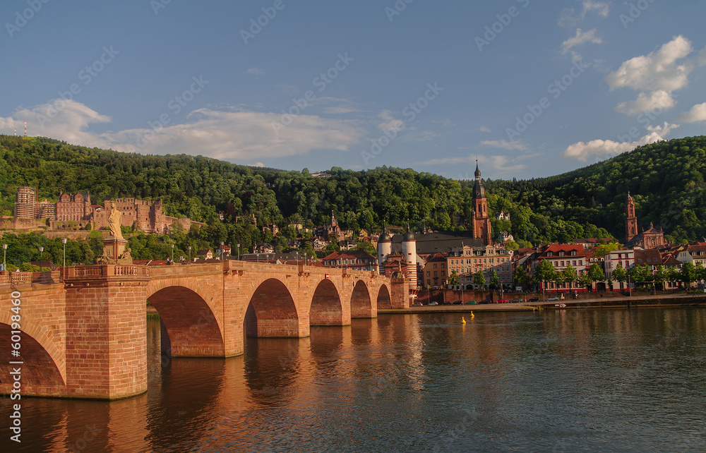 Obraz premium View at old town, castle and city bridge in Heidelberg, Germany
