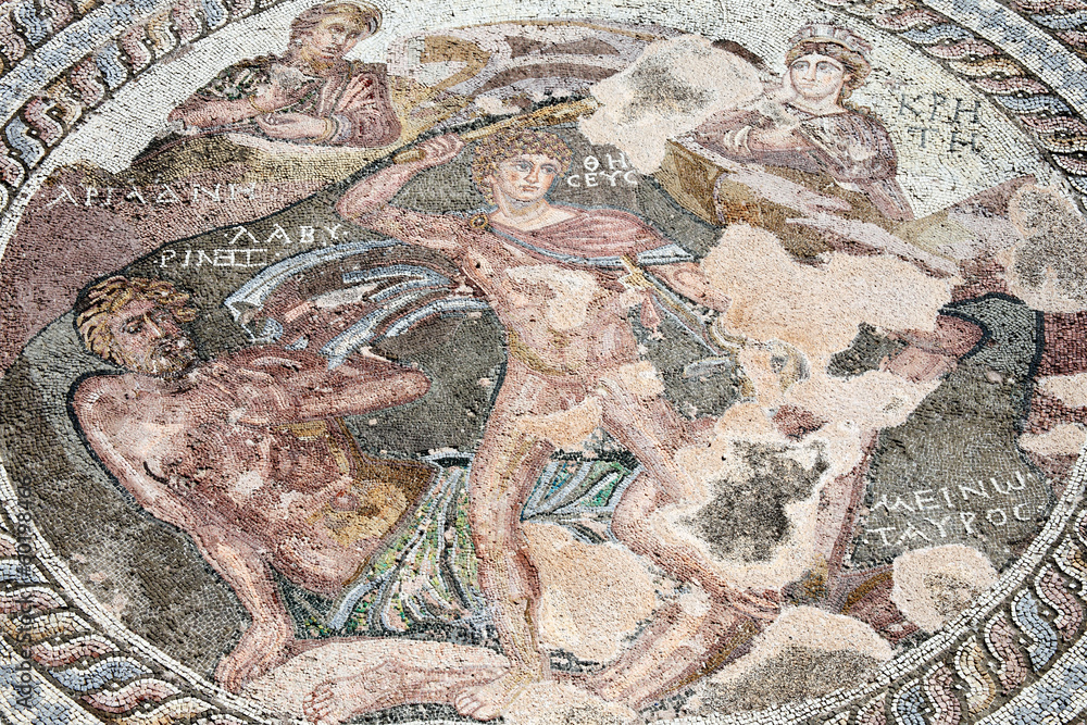 Theseus and the Minotaur, Roman mosaic, Papho, Cyprus