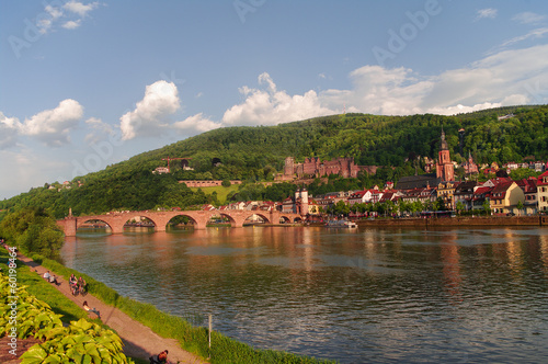 View at old town, castle and city bridge in Heidelberg, Germany