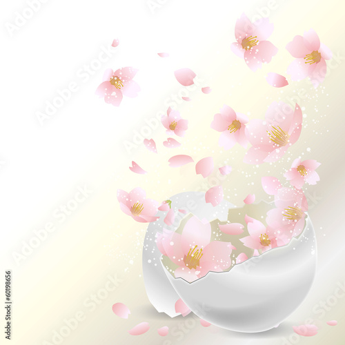 割れた卵から桜　イースター