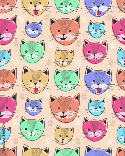 Fototapeta Naklejka Na Ścianę i Meble -  cute cat seamless pattern for children