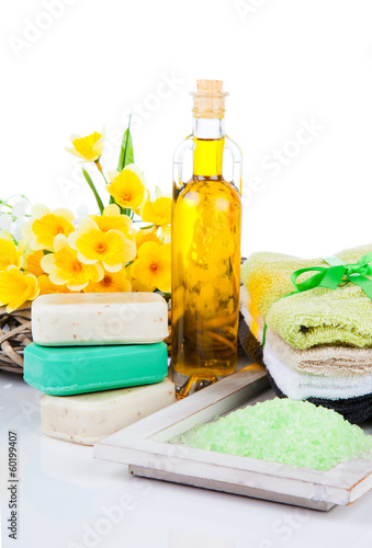 toiletries for relaxation, isolated on white background.. photo