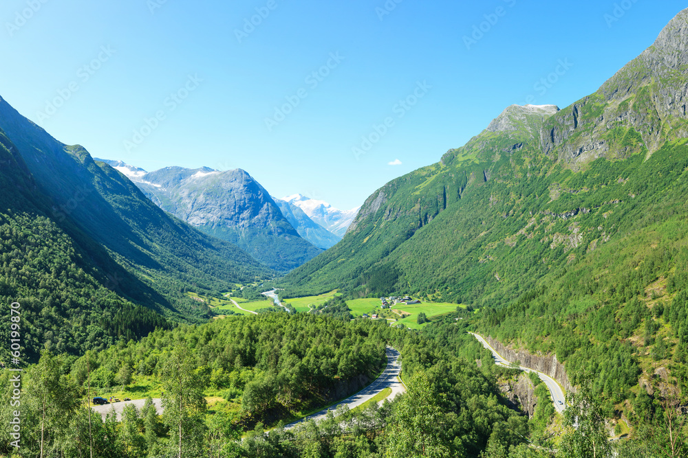 Village at the foot of mountain in Norway