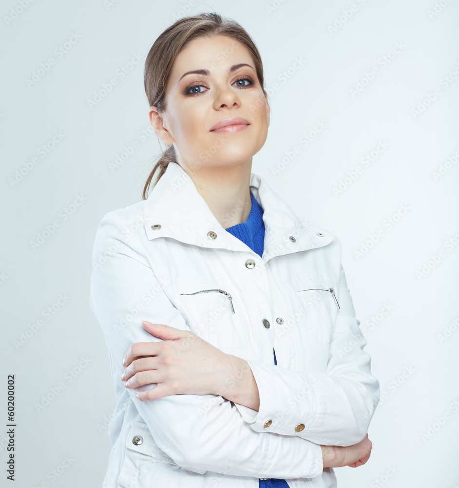Young smile woman white background poses. Young model Young smile woman white background poses. Young model