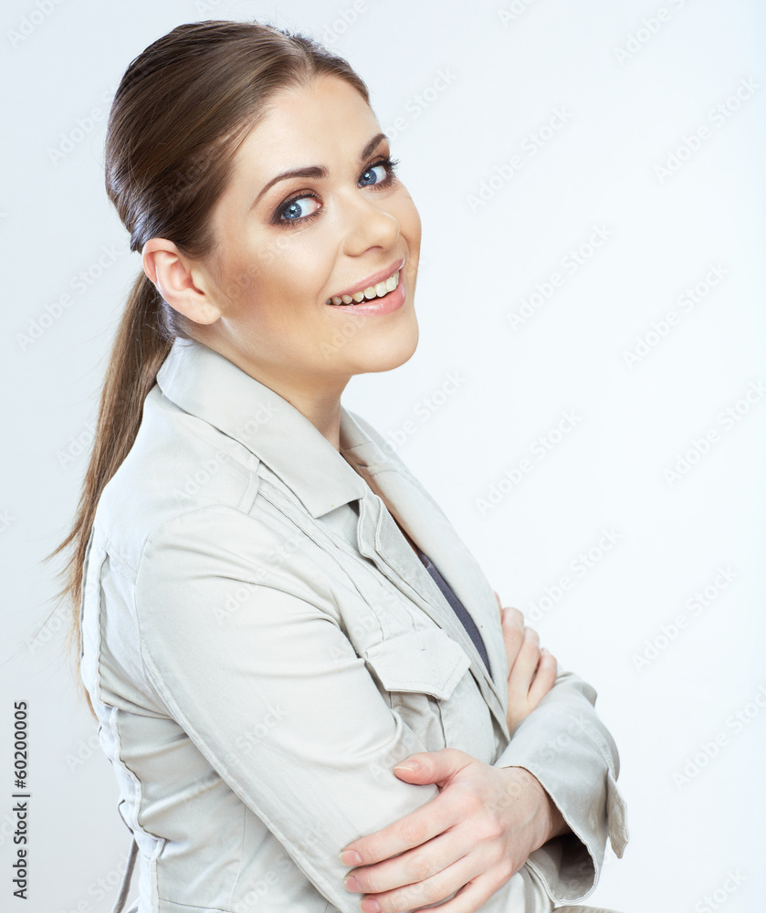Happy business woman portrait isolated on white Happy business woman portrait isolated on white