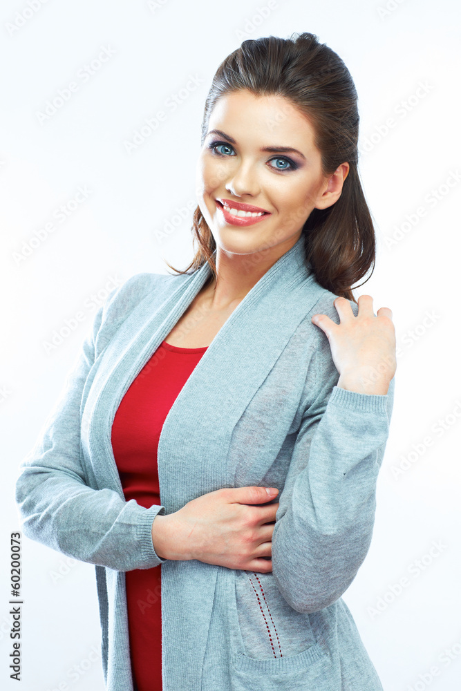 Smiling woman portrait. Isolated on white Smiling woman portrait. Isolated on white