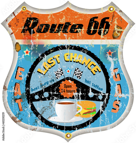 Retro route 66 diner sign, vector illustration