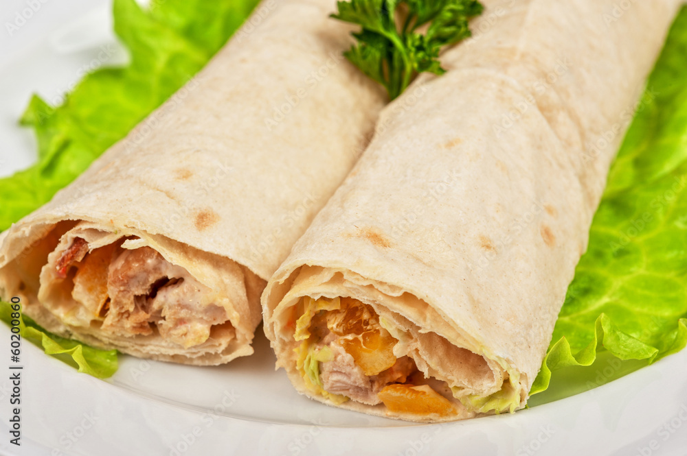 fried chicken meat at pitta bread fried chicken meat at pitta bread