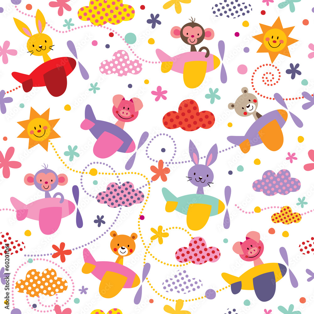 Baby animals in airplanes pattern