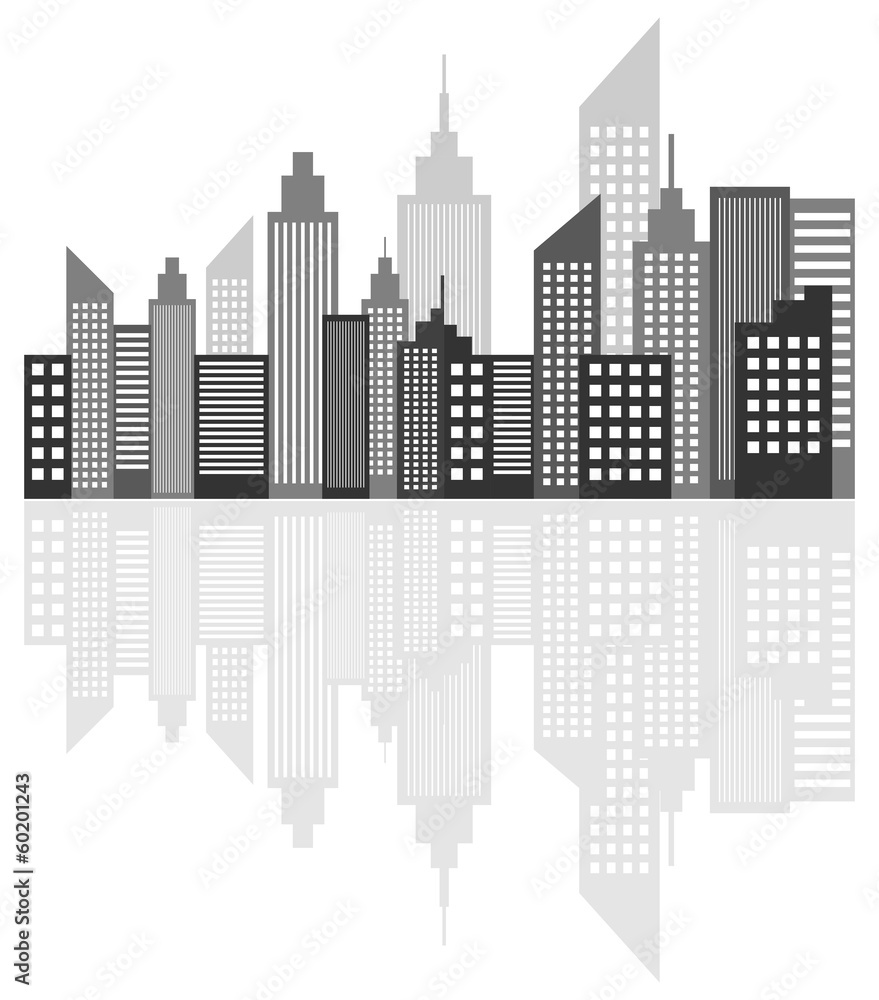 Modern Metropolis City Skyscrapers Skyline With Reflection