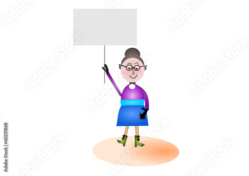 Sekretärin mit Schild in der Hand