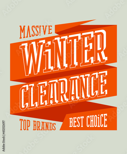 Massive winter clearance design in retro style on a ribbon