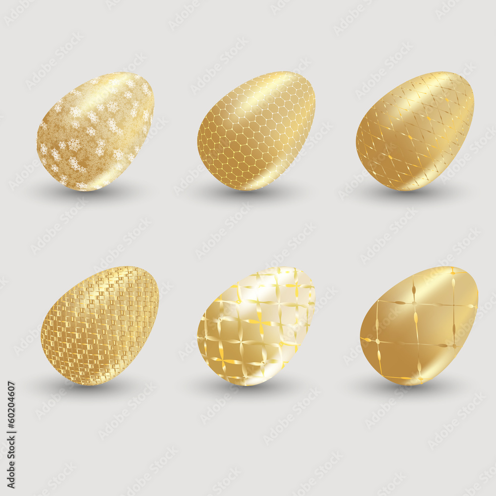 Fototapeta premium Golden easter eggs with shadow on gray background
