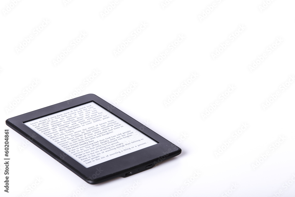black ebook reader or tablet on white background Stock-Foto | Adobe Stock