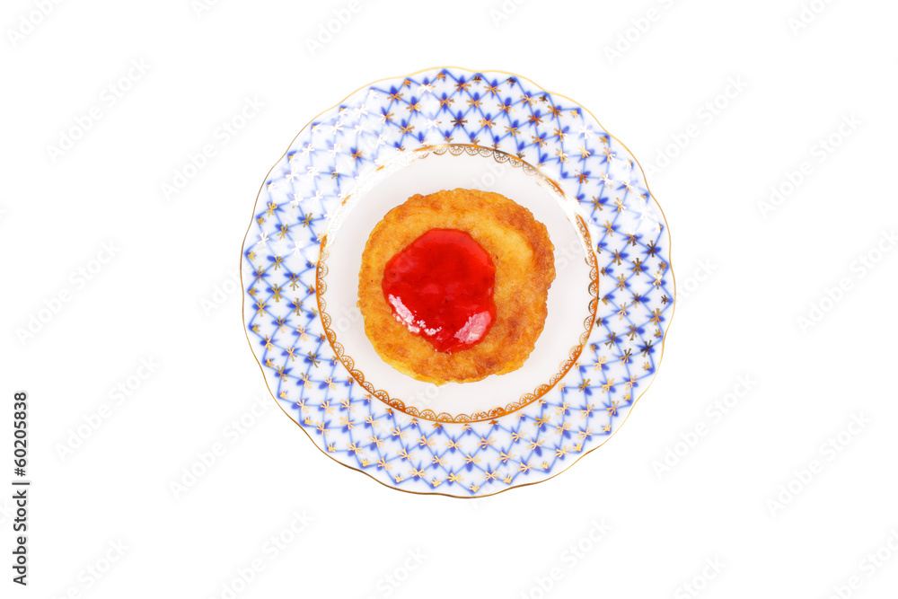 Thick pancake with the currant jam Thick pancake with the currant jam