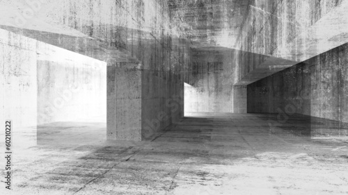 Abstract 3d illustration with grunge concrete urban interior