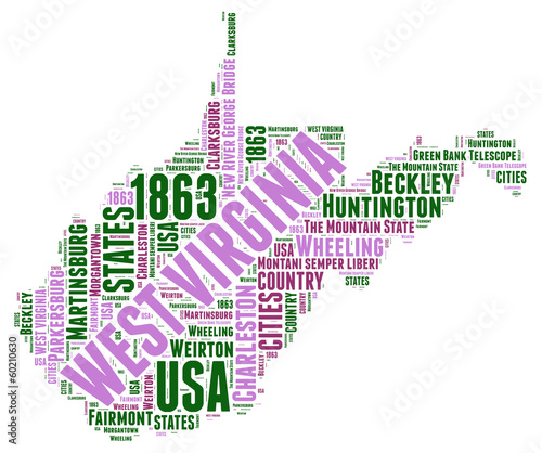West Virginia USA state map tag cloud