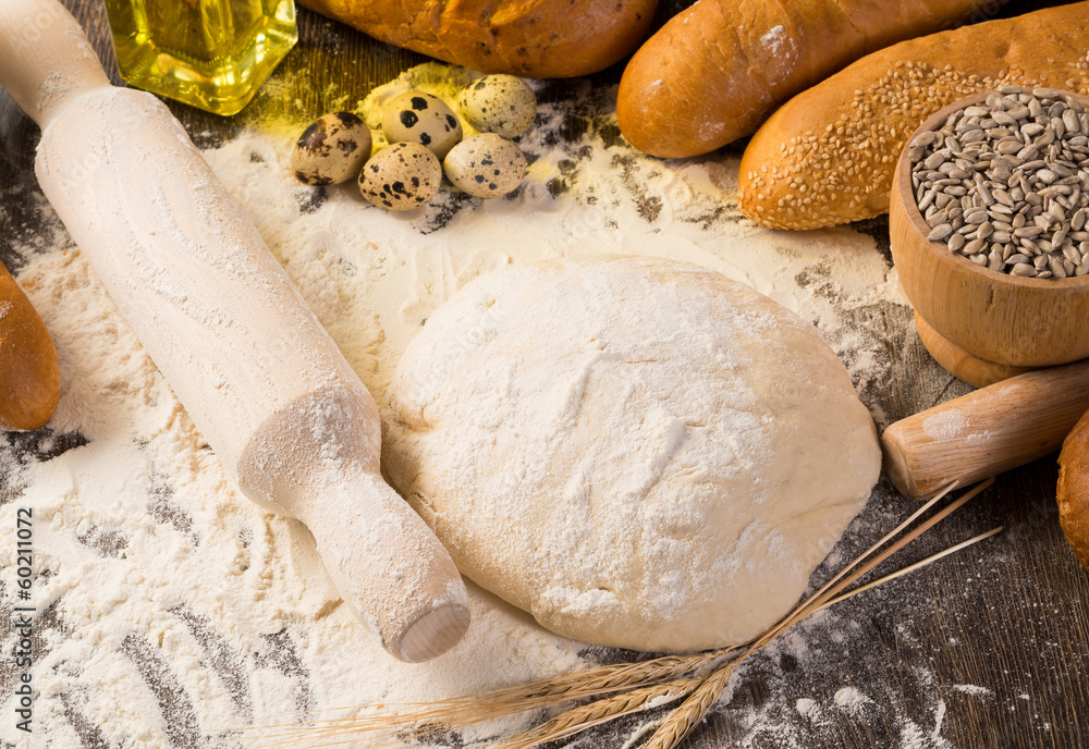 flour, eggs, white bread, wheat ears flour, eggs, white bread, wheat ears