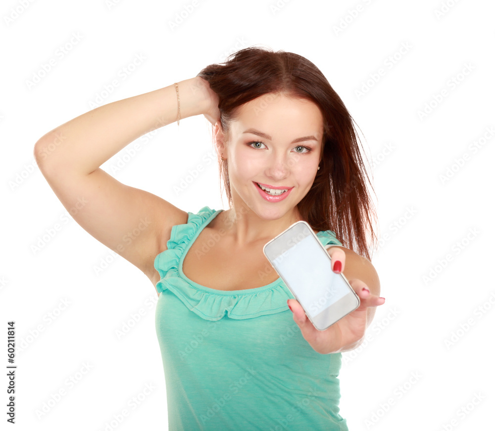 Portrait of beautiful young female using cellphone Portrait of beautiful young female using cellphone