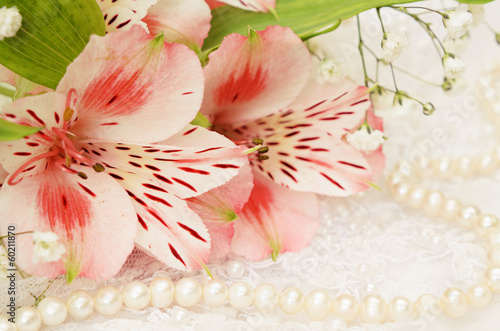 Bouquet of flowers and pearls