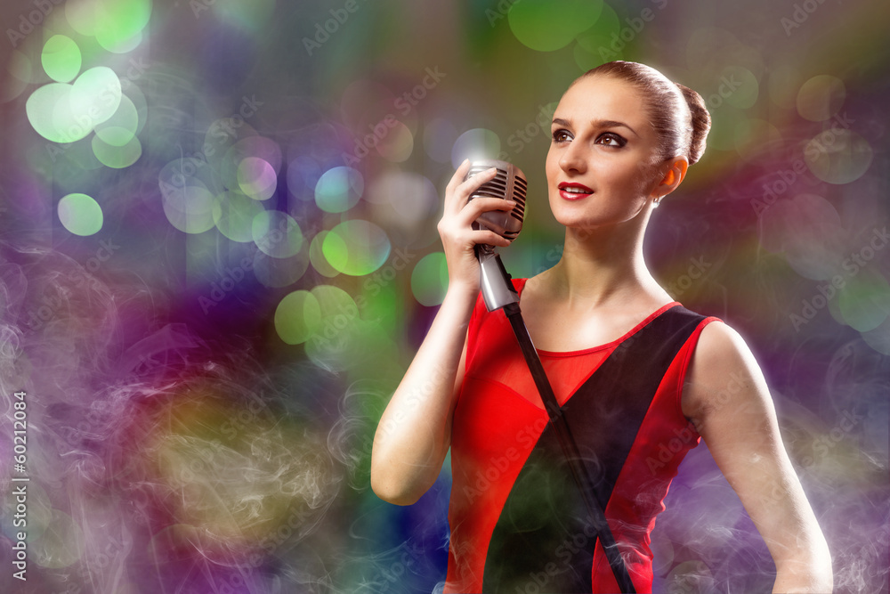 attractive female singer with microphone attractive female singer with microphone