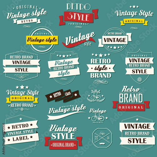 Set of vintage retro labels, stamps, ribbons, marks, vector