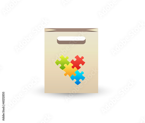 paper bag with puzzle symbols
