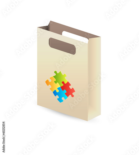 paper bag with puzzle symbols