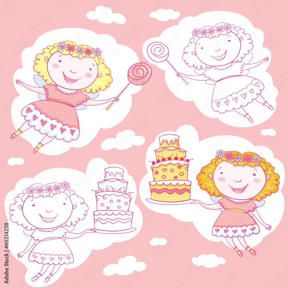 Fairy, Lollipop And Cake. Fairy, Lollipop And Cake.
