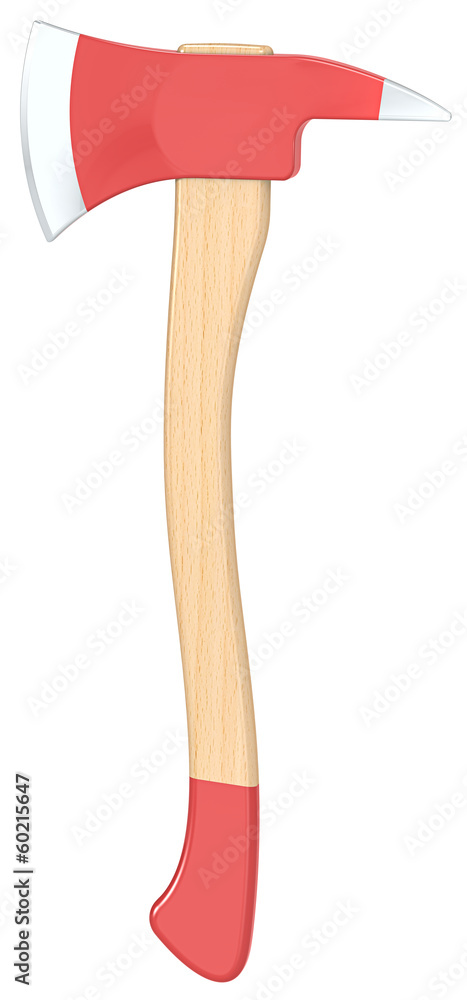 Firefighter axe. Red with wooden handle. Isolated. Firefighter axe. Red with wooden handle. Isolated.