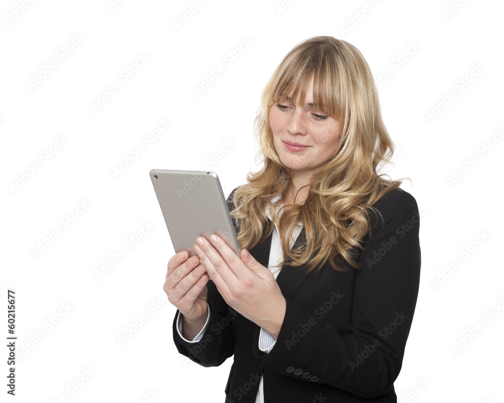Businesswoman reading her tablet-pc