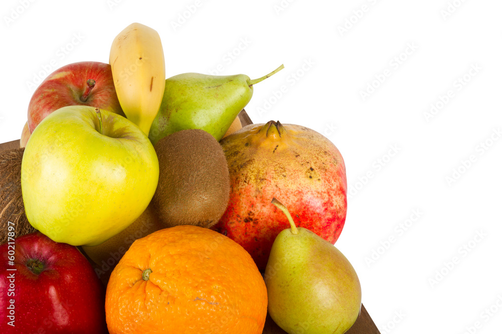 Fresh juicy fruit variety on white background Fresh juicy fruit variety on white background