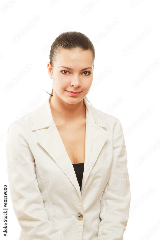 A portrait of a young woman, isolated on white background A portrait of a young woman, isolated on white background