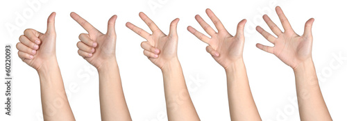 hand sign posture number 1-5 isolated