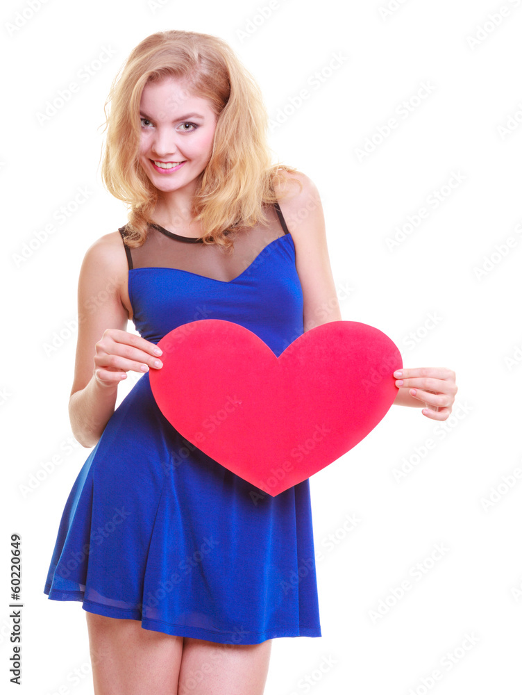 Red heart. Love symbol. Woman hold Valentine day symbol. Red heart. Love symbol. Woman hold Valentine day symbol.