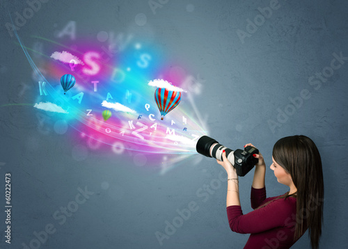 Photographer with camera and abstract imaginary