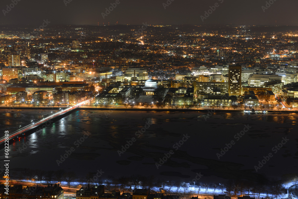 MIT campus on Charles River bank at night, Boston