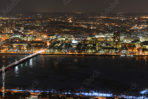 MIT campus on Charles River bank at night, Boston