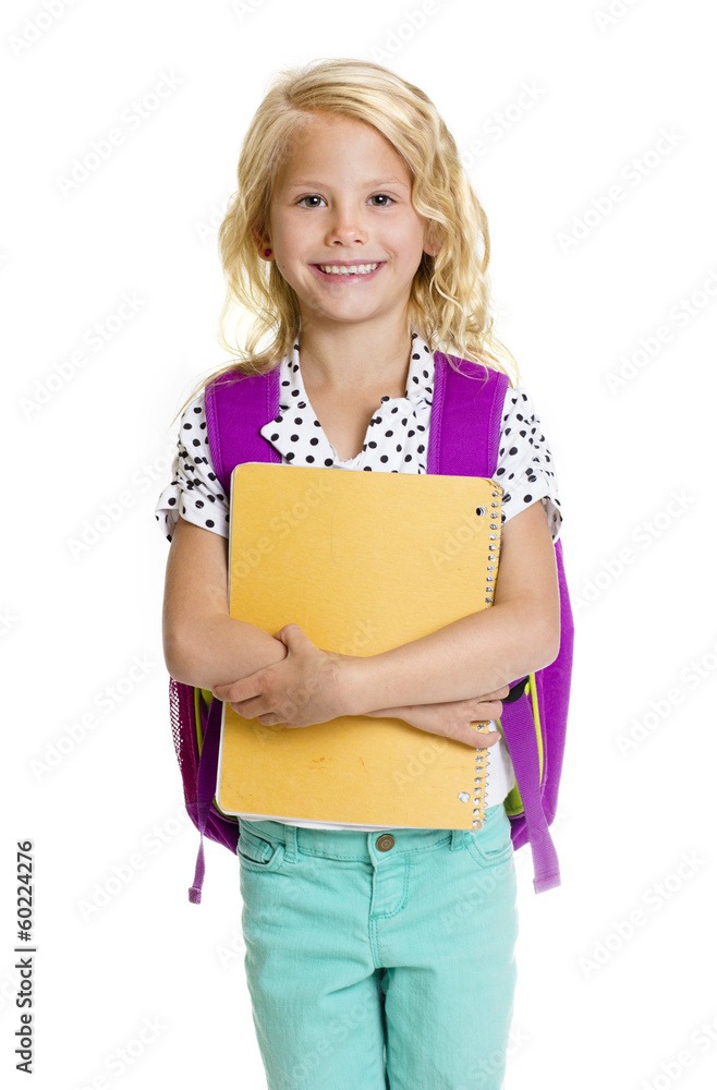 Cute Elementary School Girl Isolated on white background Cute Elementary School Girl Isolated on white background