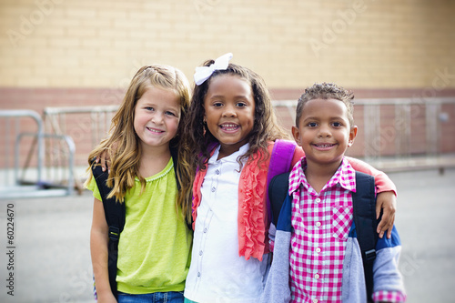 Diverse group of young kids going to school