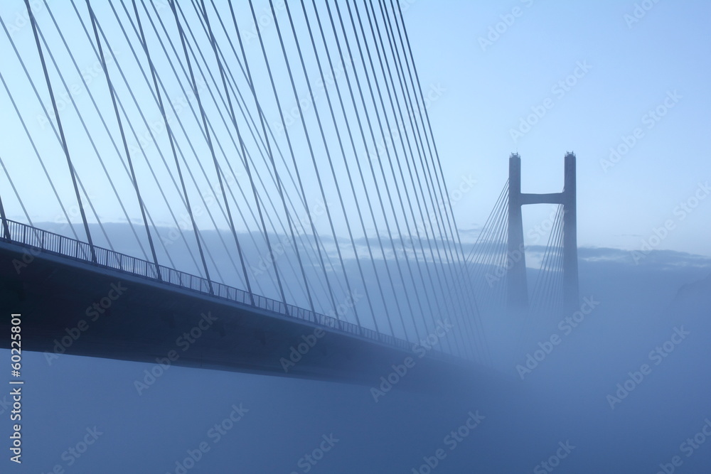 Obraz premium Puente atirantado sobre el Embalse de Barrios de Luna, León.