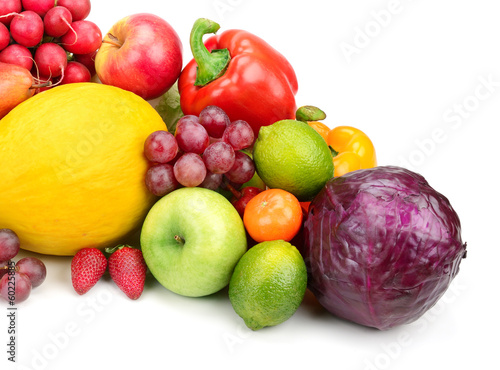Composition of fruits and vegetables on white background