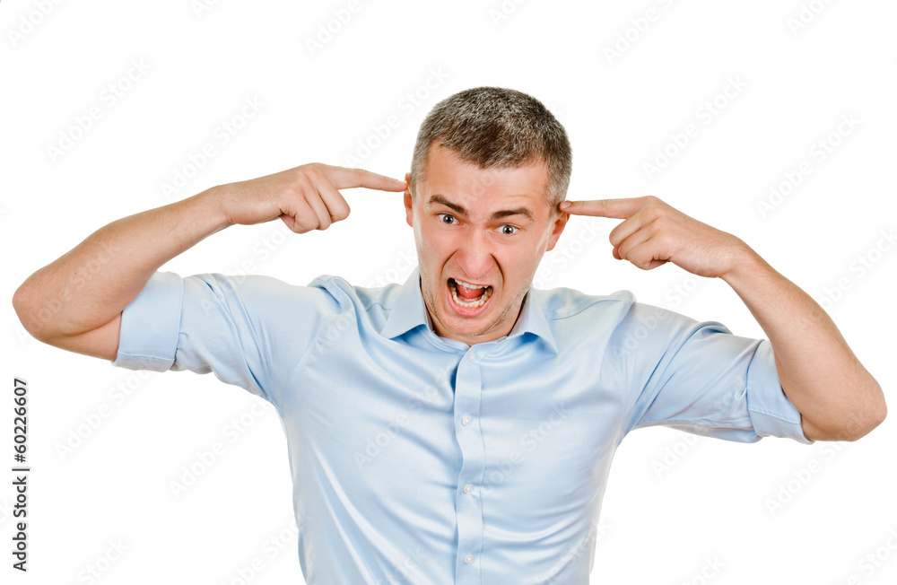 young man showing negative sign on white background young man showing negative sign on white background