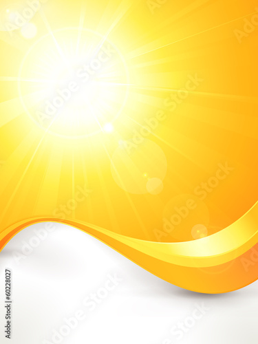 Vibrant hot vector summer sun with lens flare and wave pattern