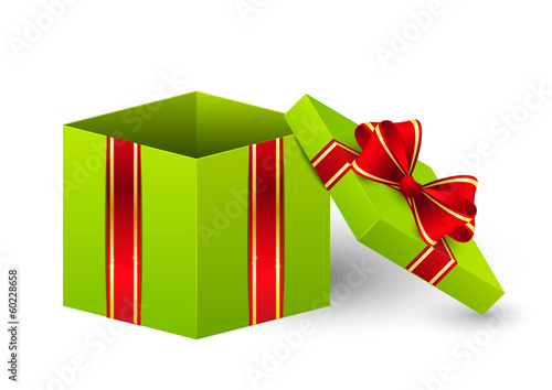 Open gift box with ribbon