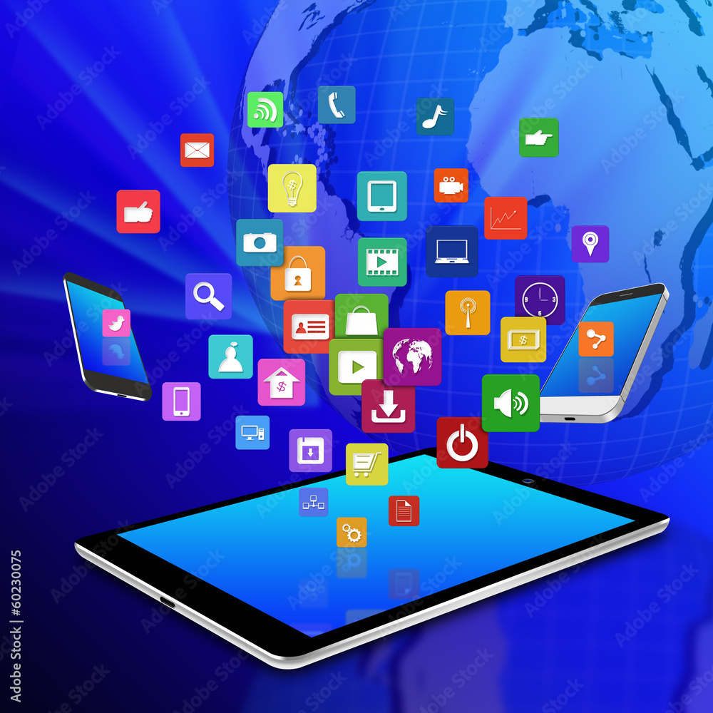 colorful application icon on technology concept , technology ill colorful application icon on technology concept , technology ill