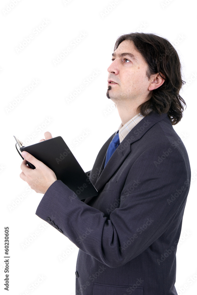 business man with notebook in white background business man with notebook in white background