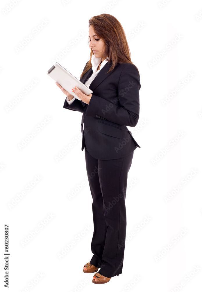 Business woman using digital tablet computer, isolated over whi Business woman using digital tablet computer, isolated over whi