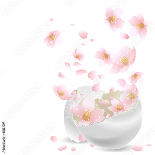 割れた卵から桜　イースター