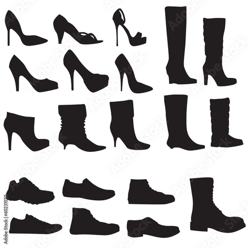 Collection of shoes silhouettes isolated on white background (Ve